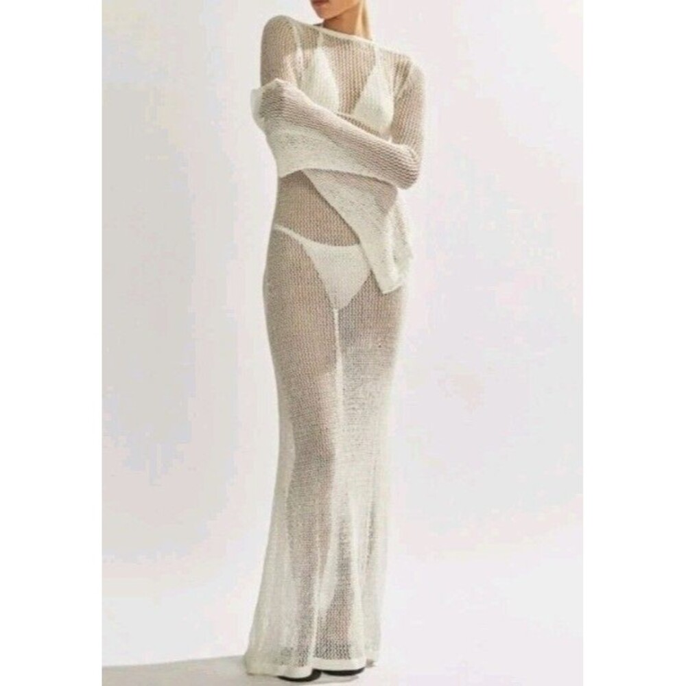 One Mile Savannah Maxi Dress XS White/ Ivory Crochet Cover-Up Scoop Back $209 - Picture 15 of 16
